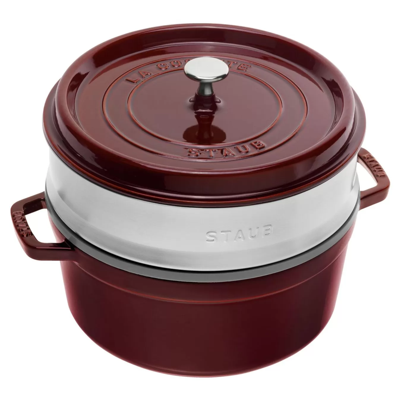 STAUB Cocotte Mit Dampfeinsatz 26 Cm, Rund,, Gusseisen Grenadine-Rot Discount