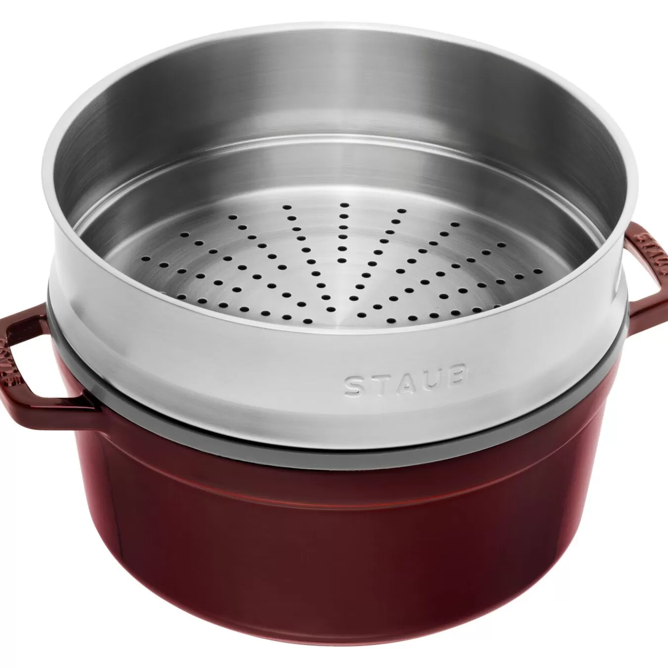 STAUB Cocotte Mit Dampfeinsatz 26 Cm, Rund,, Gusseisen Grenadine-Rot Discount