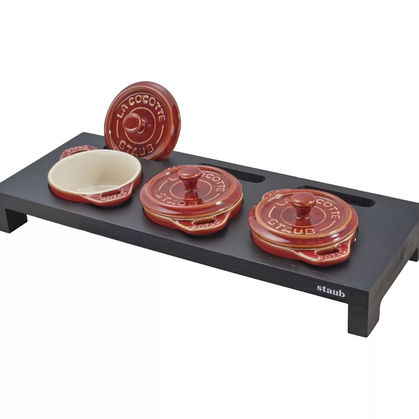 STAUB Servierbrett Fur 3 Mini-Cocottes, 42 Cm X 16 Cm, Fiberholz Schwarz Cheap