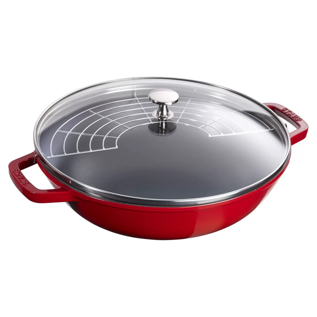 STAUB Wok Mit Glasdeckel 30 Cm, Gusseisen Kirsch-Rot Discount