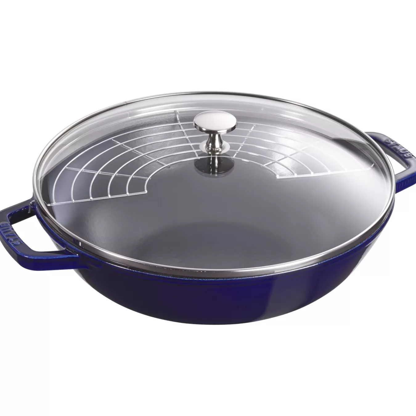 STAUB Wok Mit Glasdeckel 30 Cm, Gusseisen Dunkelblau Hot