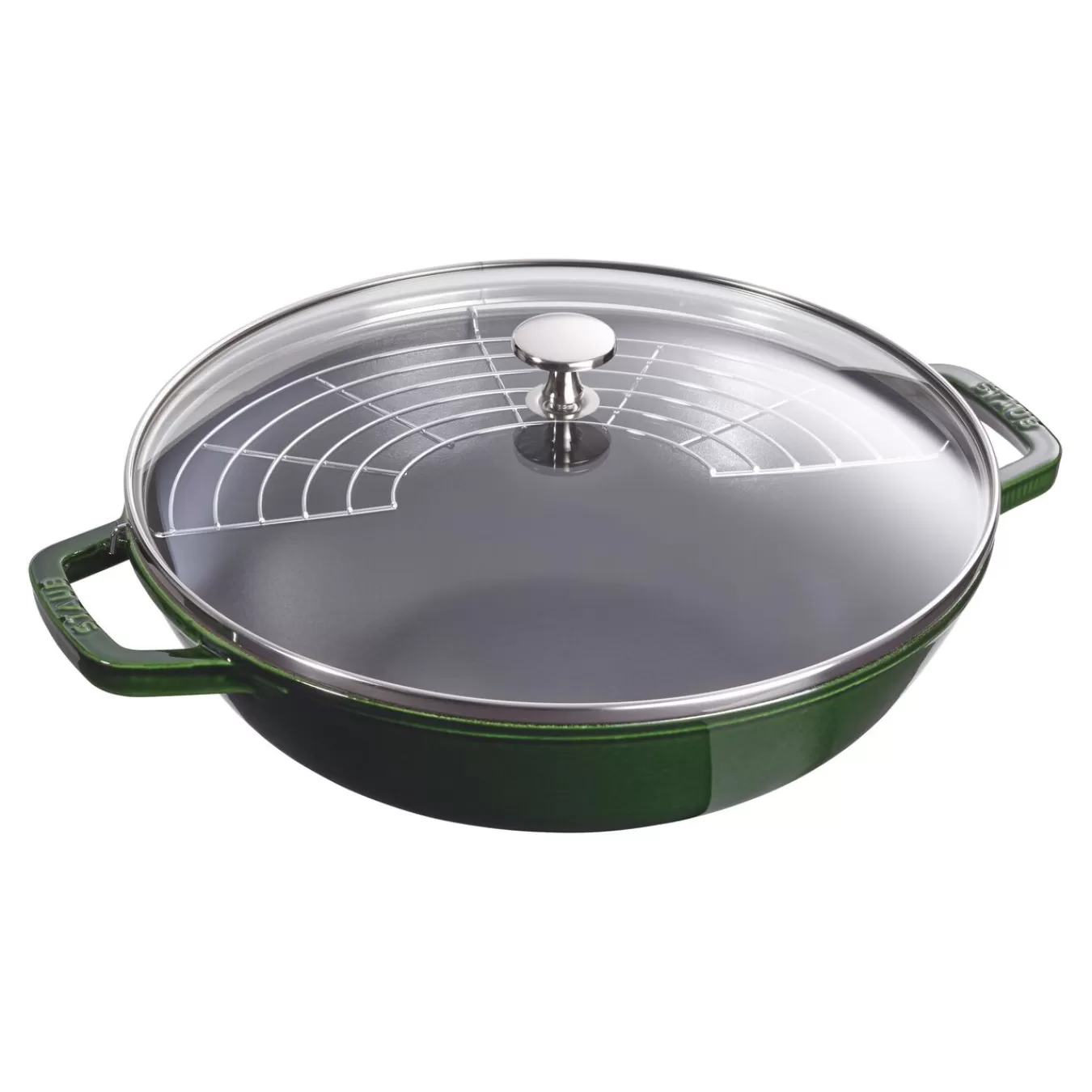 STAUB Wok Mit Glasdeckel 30 Cm, Gusseisen Basilikum-Grun Hot